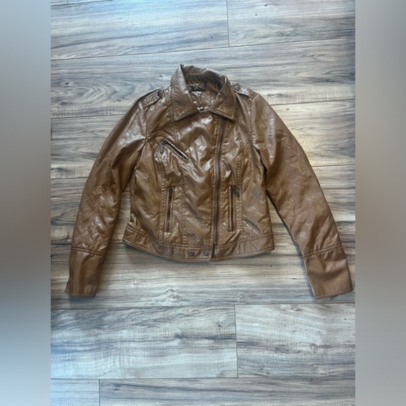 L2 - Tan Faux Leather Jacket Sz M - Picture 1 of 5